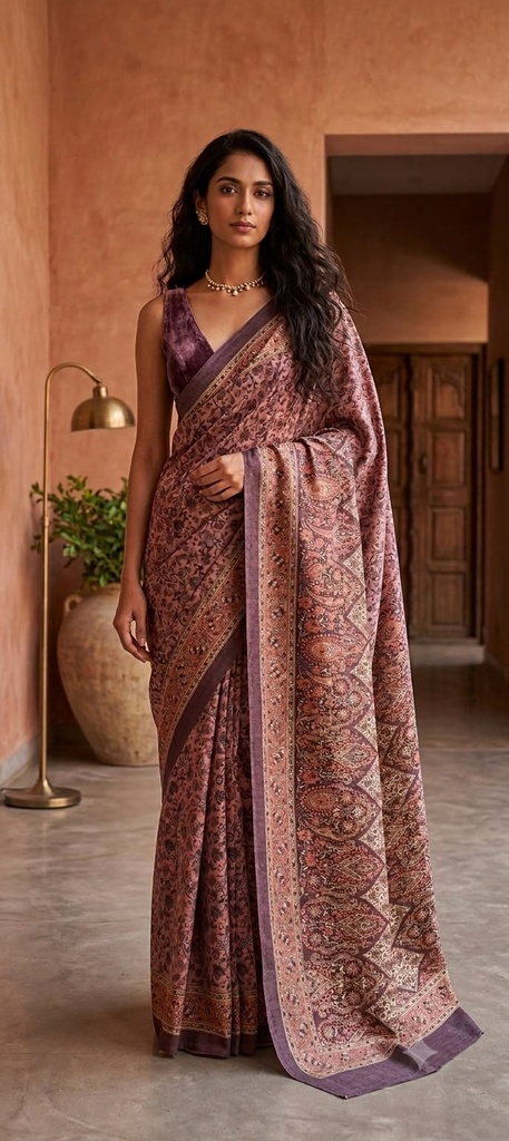Dusty Pink / Mauve Pashmina Silk Printed Saree