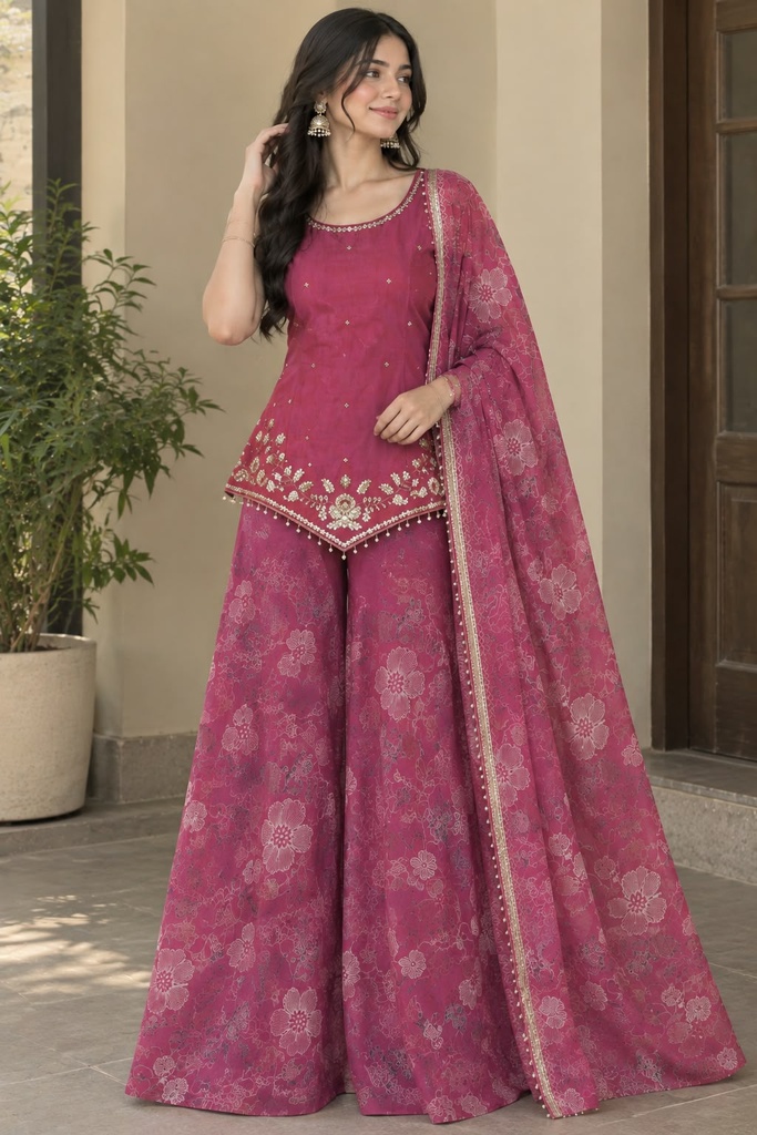 pink ethnic wear with duppatta
