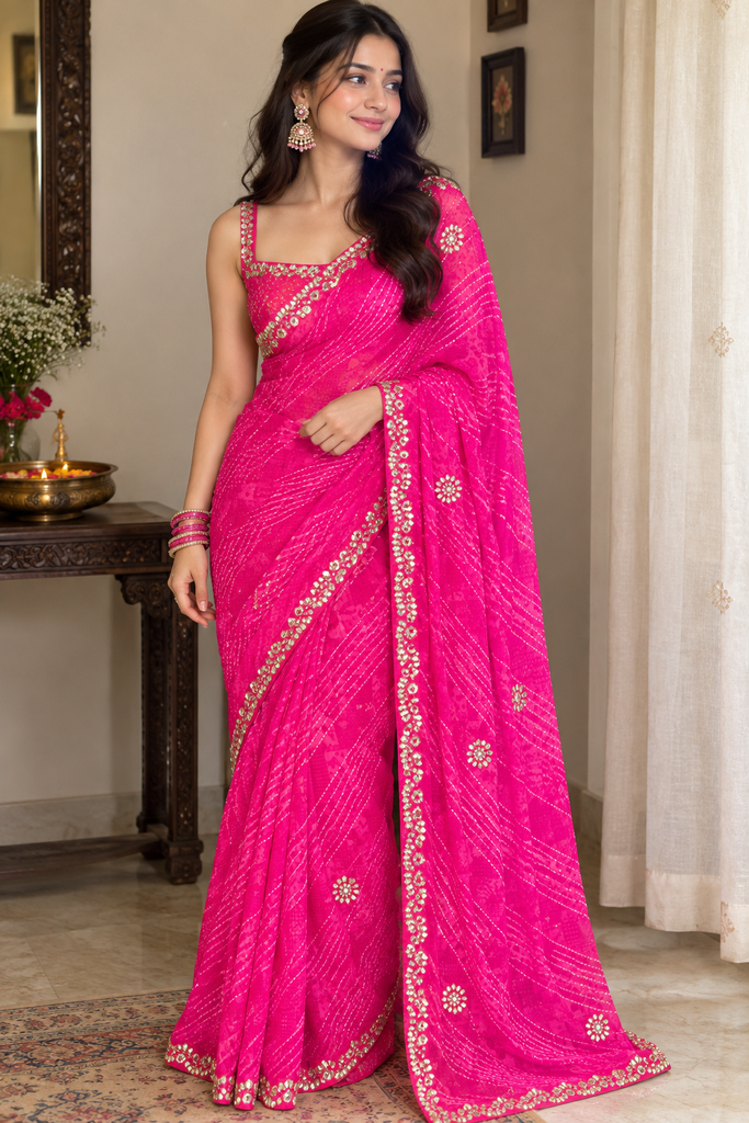 Pink Embellished Designer Saree with Floral Border